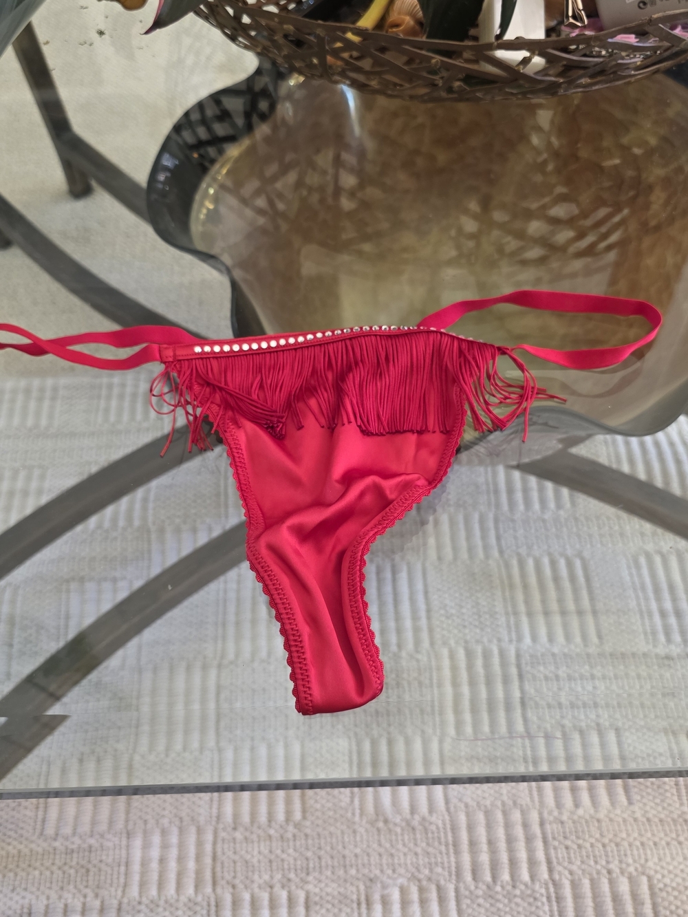 NWT Victoria's Secret Playful Bling Studded Fringe V-String ~Large
